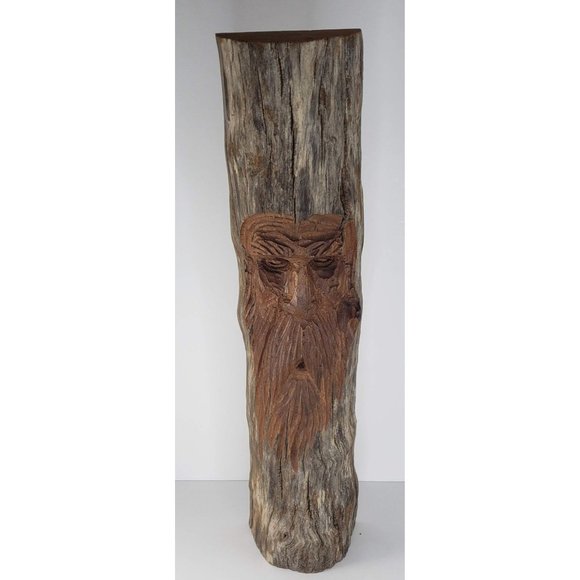 Wood Carved Tree Spirit Forest Gnome Wizard Bearded Man Folk Art 18" - Picture 2 of 9